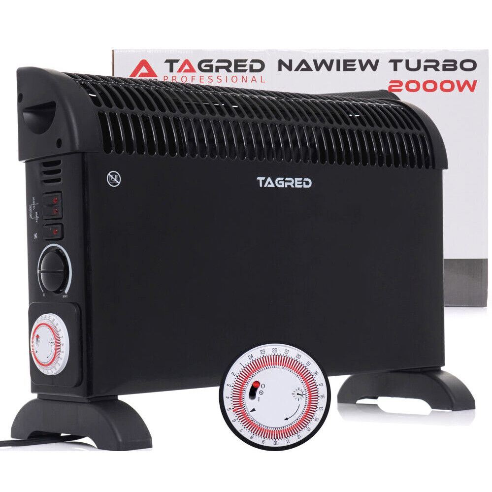 Elektrický konvektorový ohrievač s termostatom, ventilátorom, časovačom, 2000 W, čierny TA903