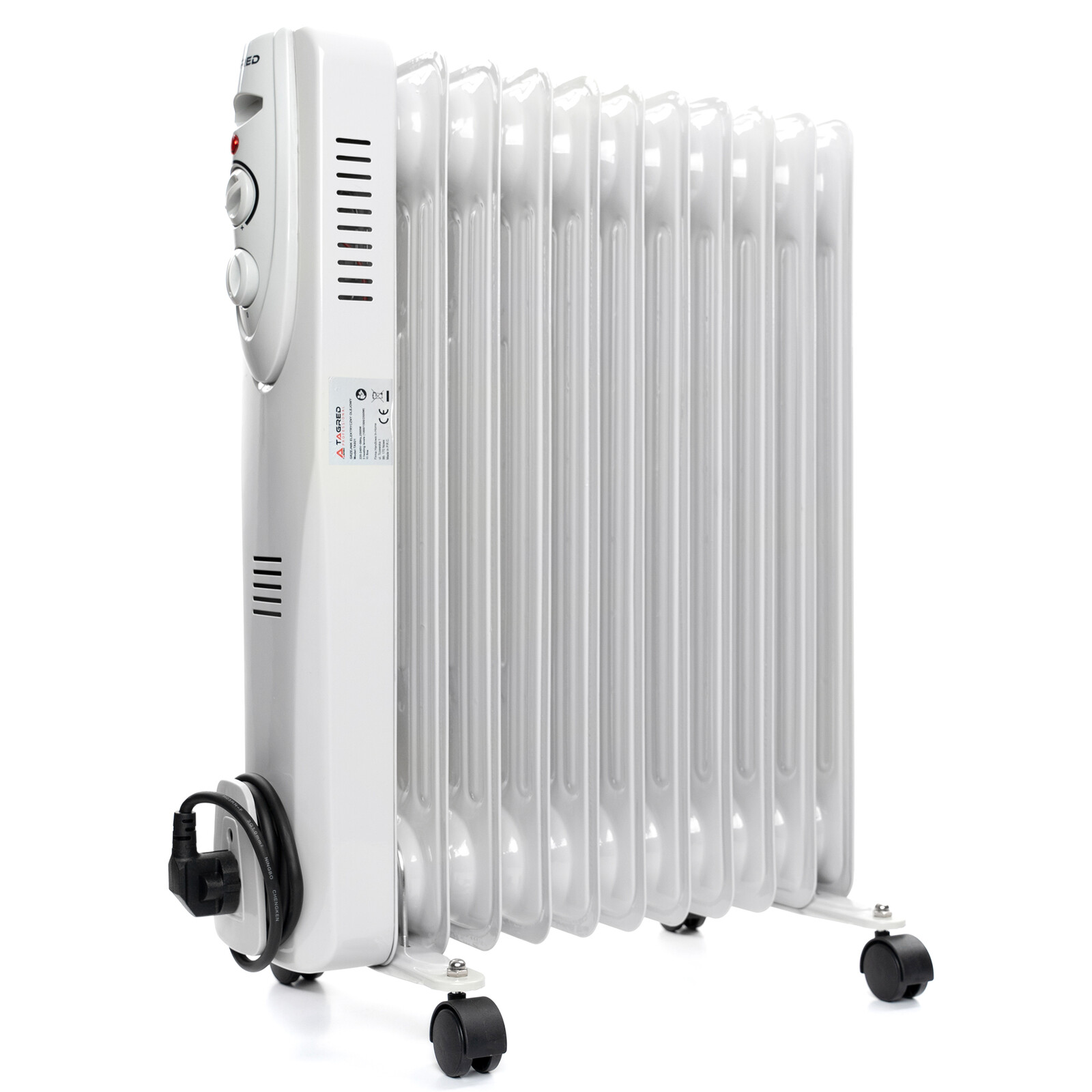 Elektrický olejový radiátor s 11 rebrami, výkon 2500 W, biela farba TA921