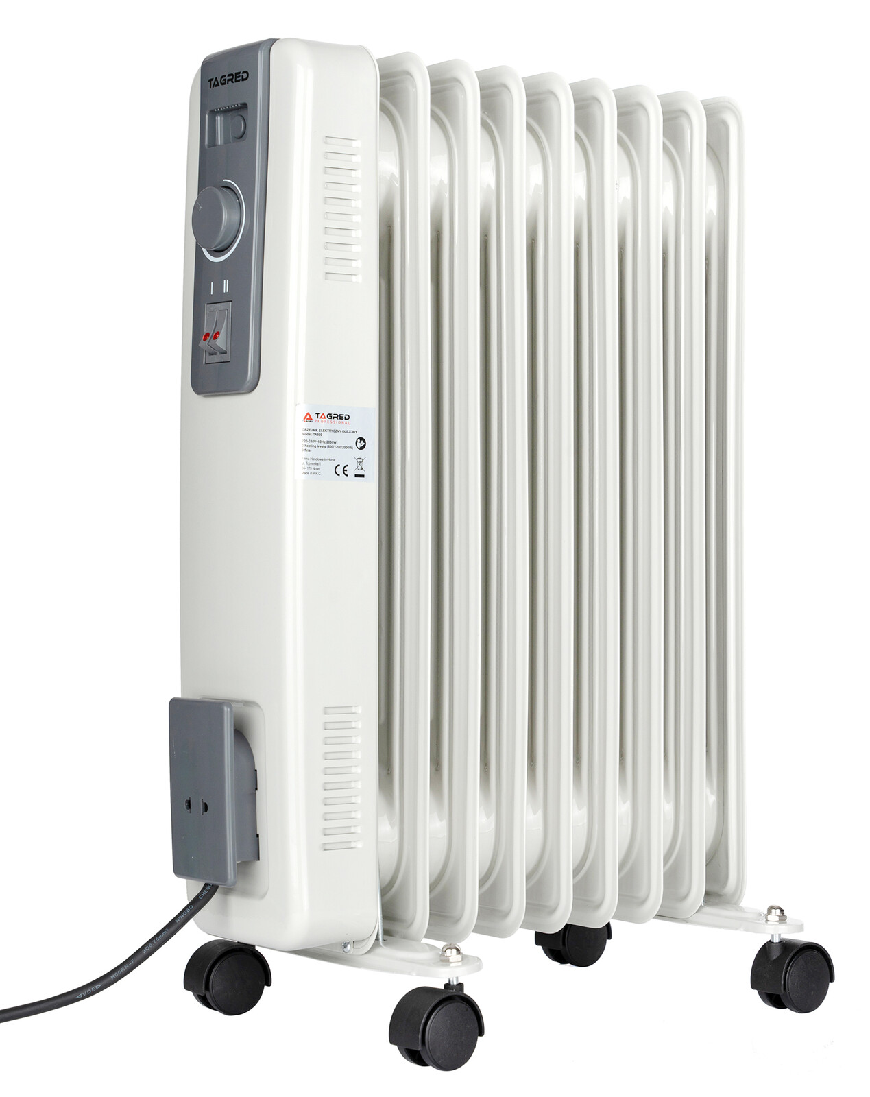 Elektrický olejový radiátor s 9 rebrami, výkon 2000 W, biela farba TA920