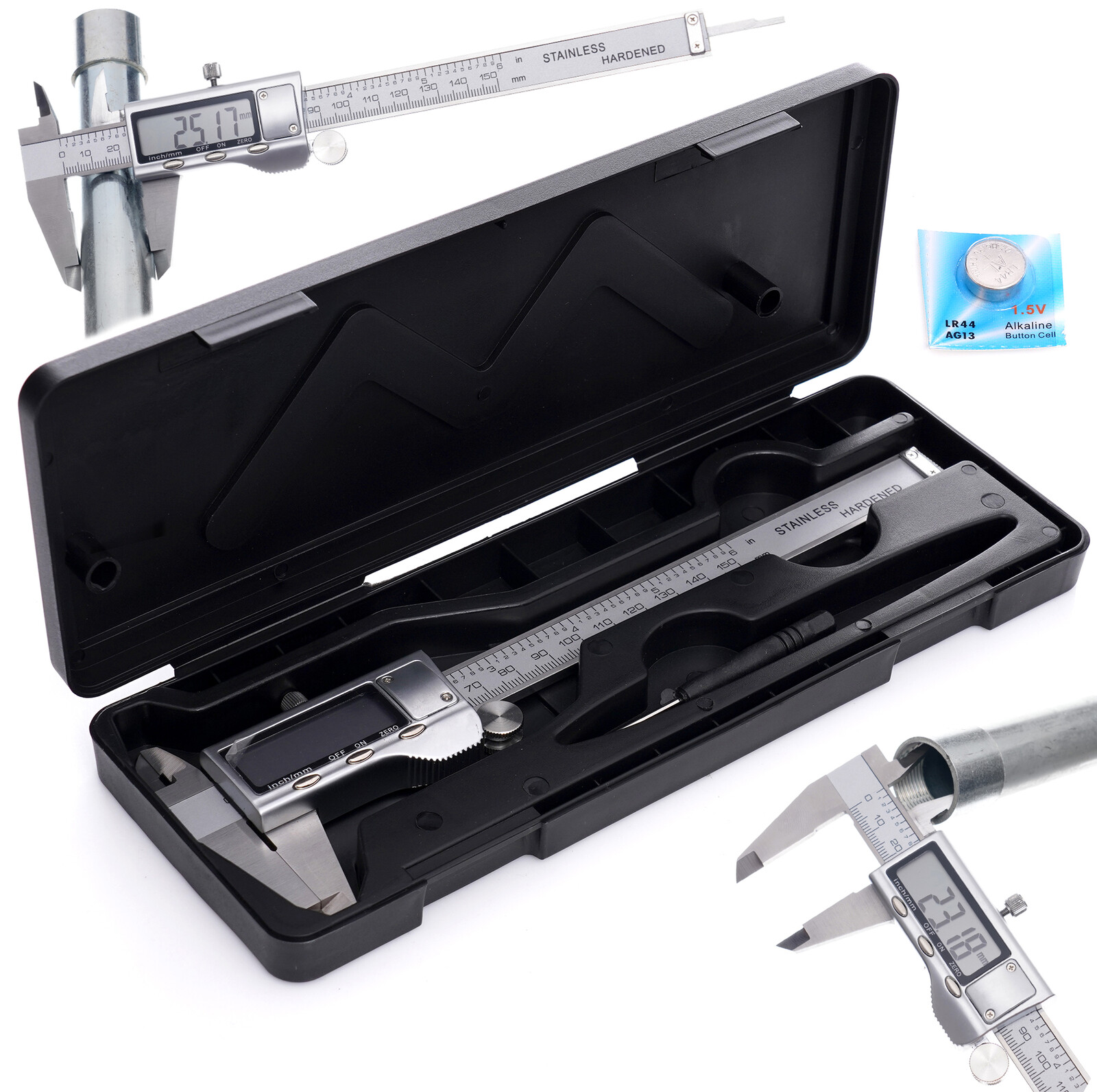 Elektronický merací prístroj z nehrdzavejúcej ocele, LCD displej 0-150 mm + puzdro TA4100