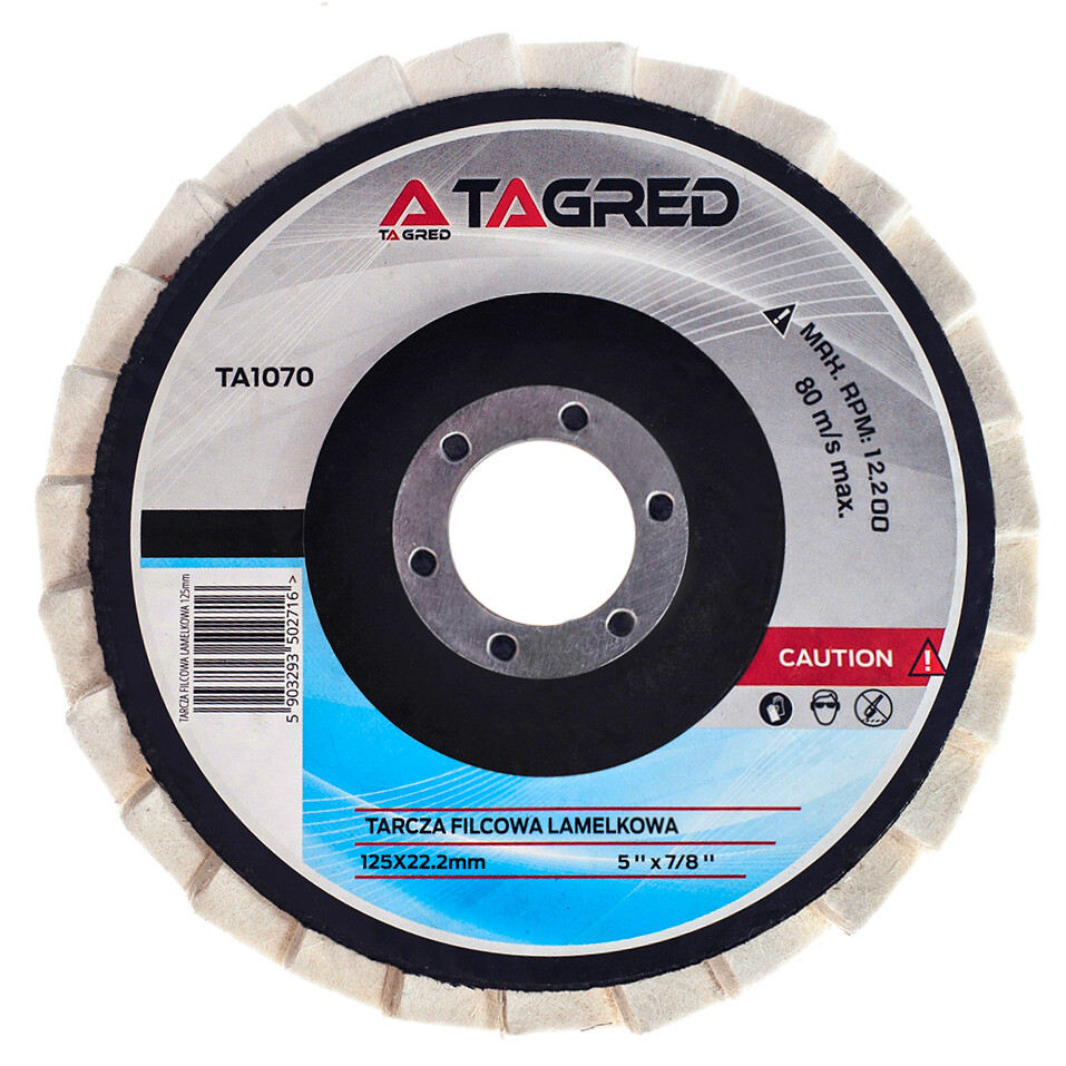 Filcový kotúč na leštenie kovov, vejárovitá, lamielková 125x22,2 mm TA1070