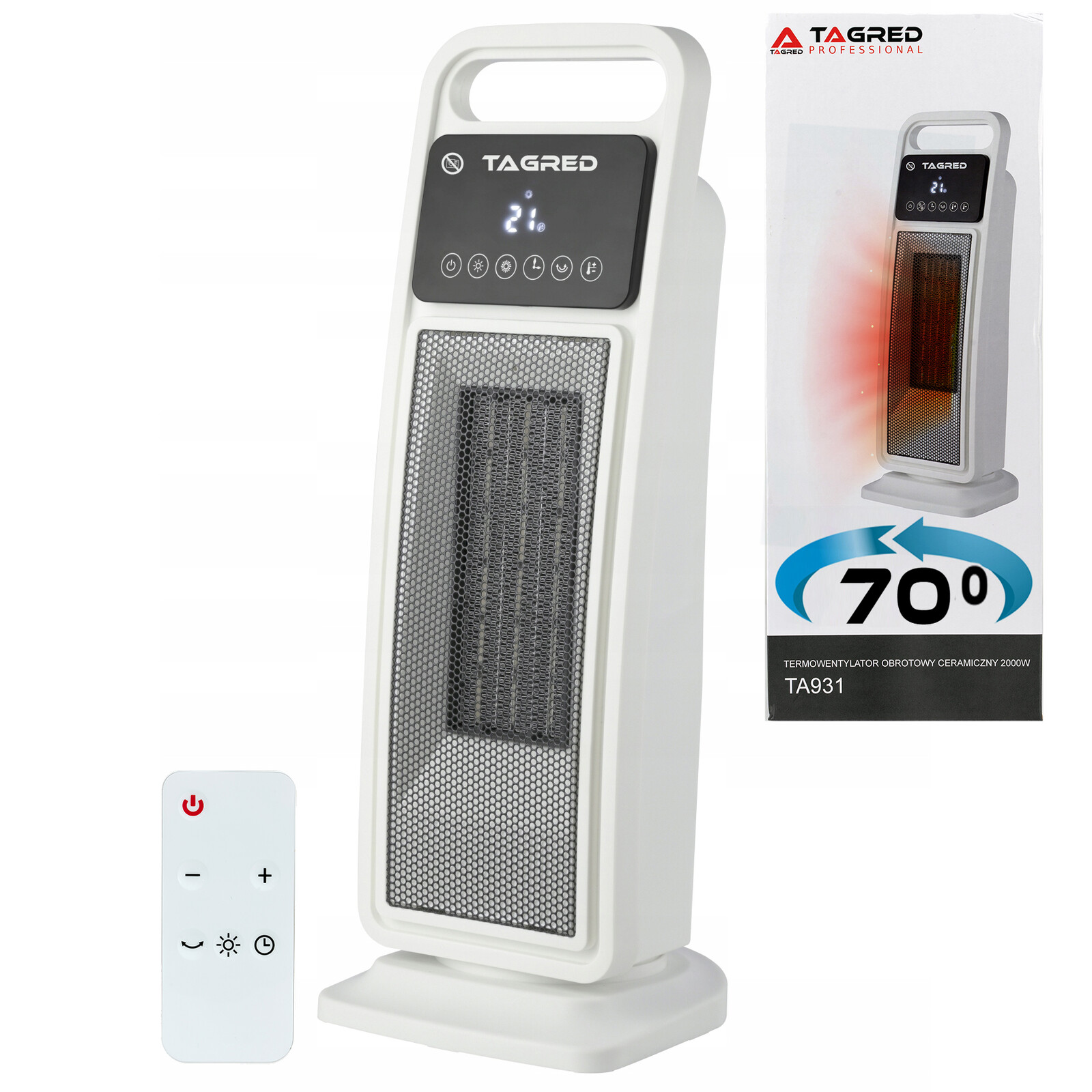 Kolónový termoventilátor, ohrievač, otočný elektrický radiátor, keramický ohrievač , diaľkové ovládanie, LCD, výkon 2000 W TA931