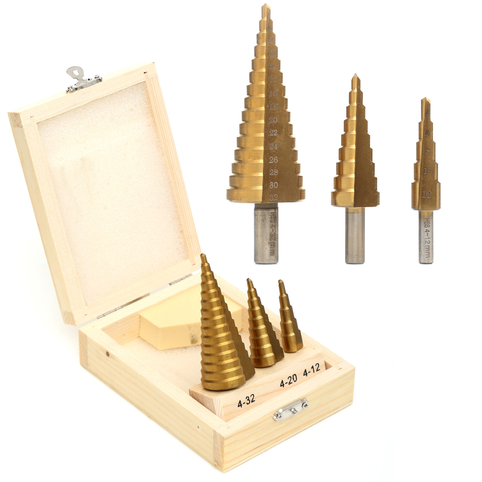 Stupňovité vrtáky, sada 3 ks v kufríku TA4036