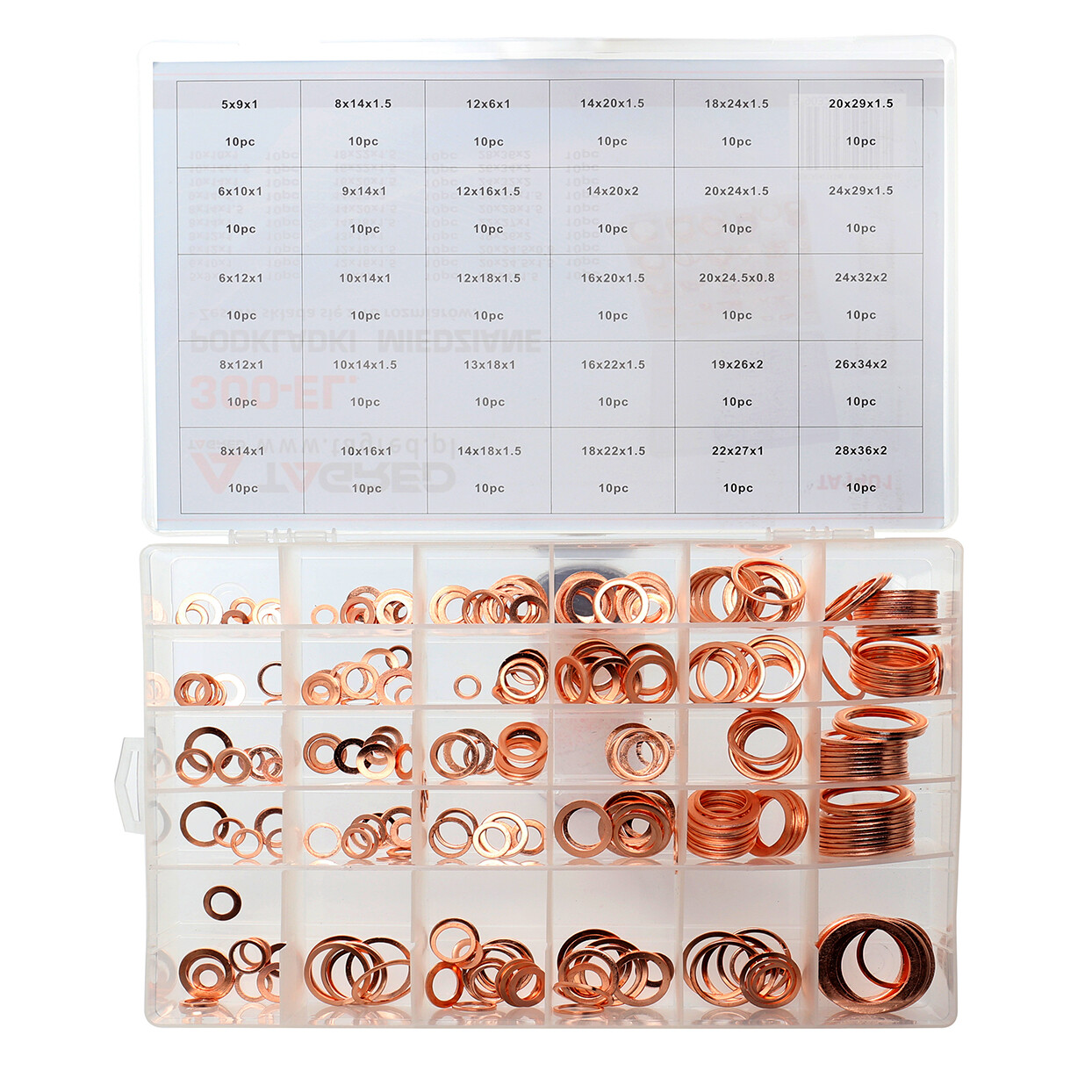 Medené podložky, sada 300 ks, triedič TA1401