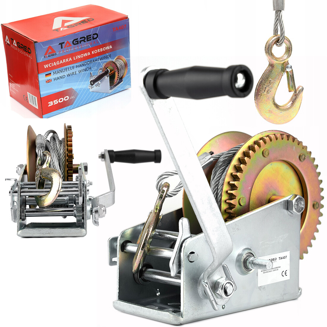 Navijak, lanový navijak s kľukou 1588 kg 3500 LBS, dvojstupňový 10 m TA407