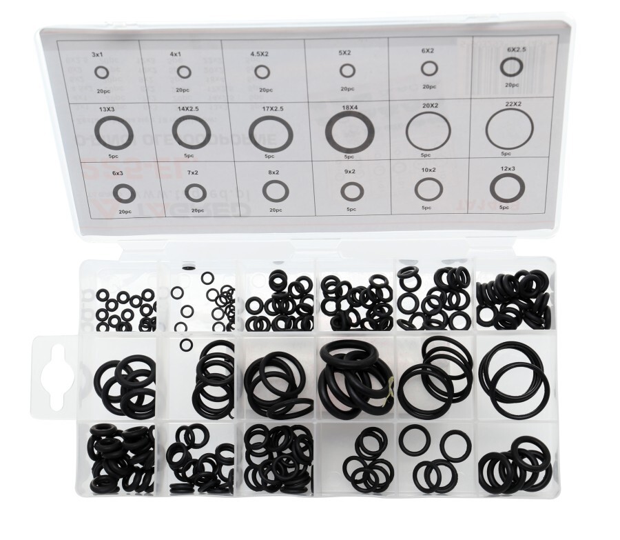 O-krúžky, olejovzdorné tesnenia, sada 225 ks, gumové, v kazetke TA1409