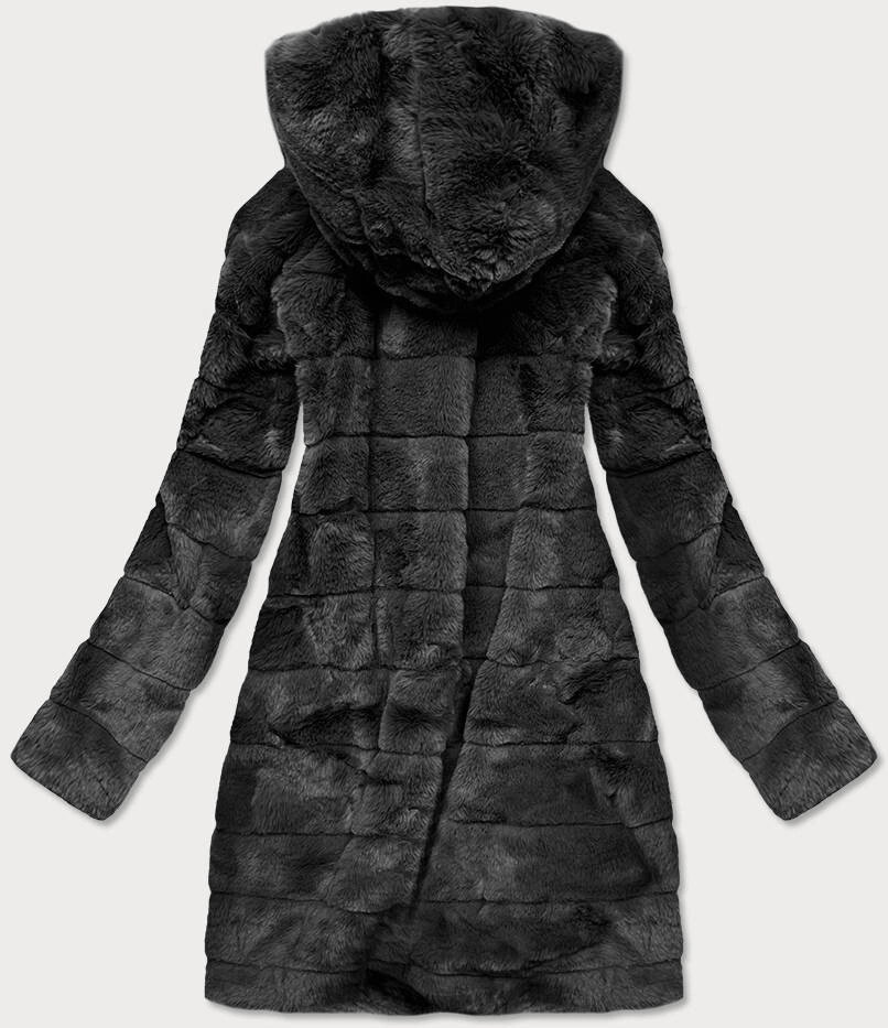 Kurtka damska futro z kapturem czarna (br9746-1) odstíny černé XL (42)