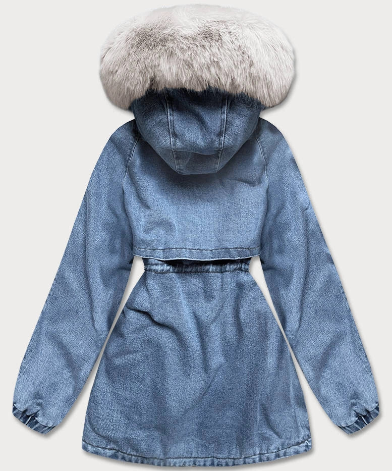 Damska kurtka jeansowa na futrzanej podszewce niebieski/ecru (br8048-50046) odstíny modré XXL (44)