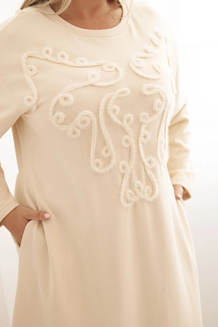 Dámske plus size šaty s výšivkou bavlnené béžové UNI