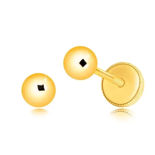Náušnice v 14K žltom zlate - gulička s hladkým lesklým povrchom, puzetky so závitom, 4 mm
