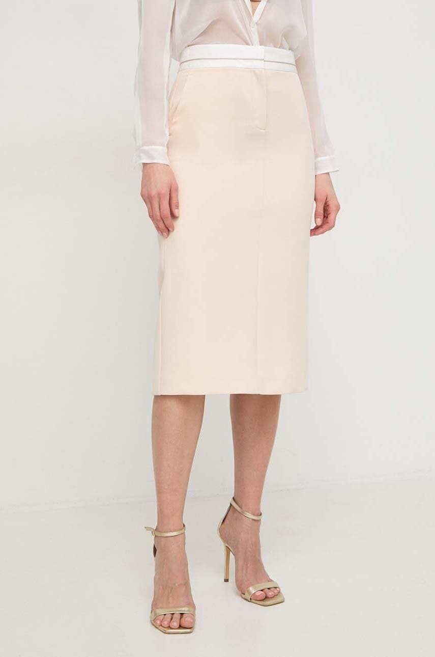 Sukňa Patrizia Pepe béžová farba, midi, rovný strih, 8G0386 A375