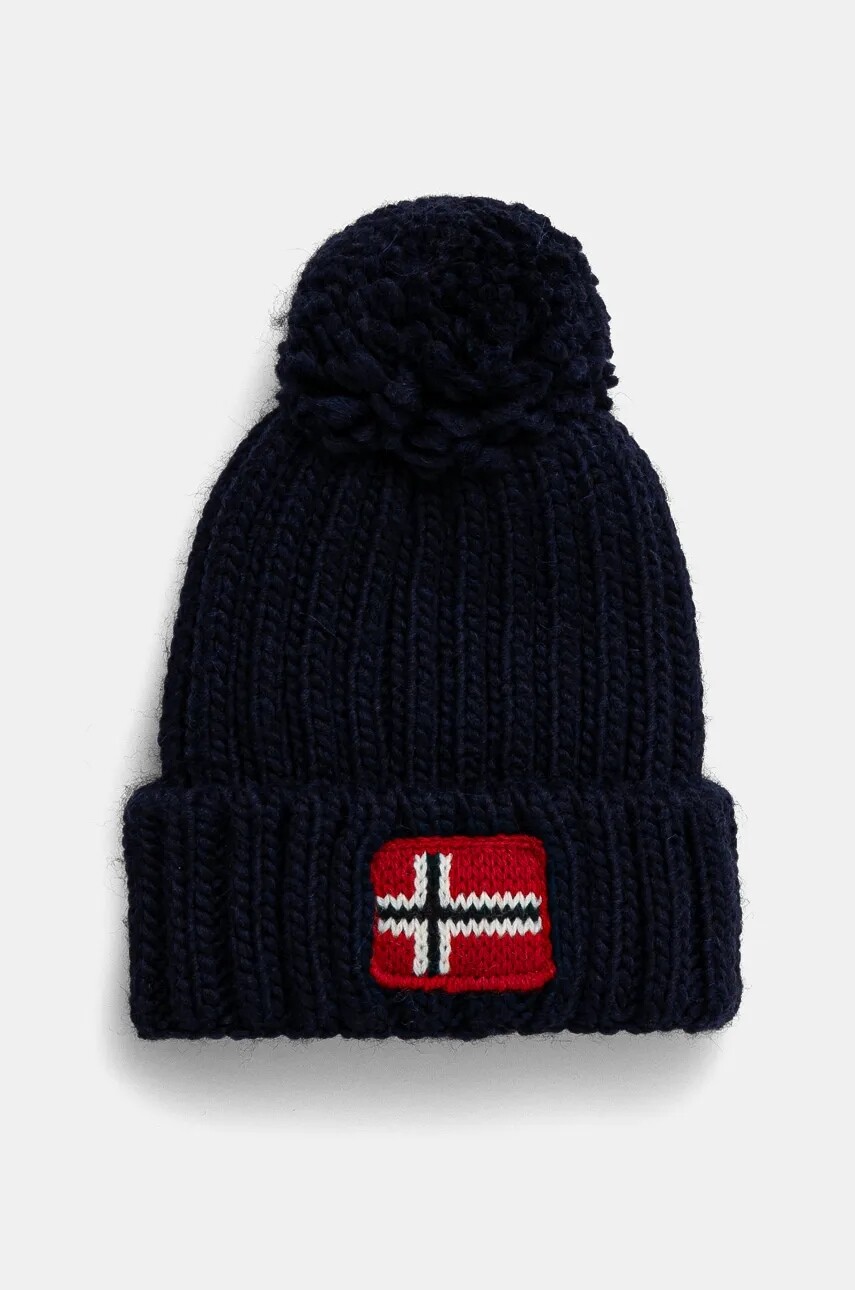 Detská čiapka s prímesou vlny Napapijri SEMIURY 6 tmavomodrá farba biela, z hrubej pleteniny, NP0A4GMH1761
