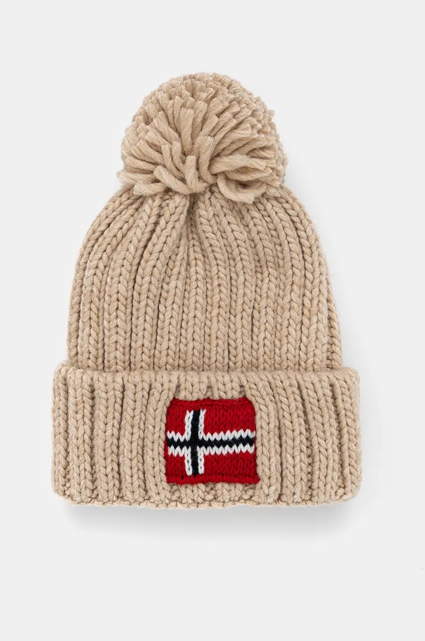 Čiapka s prímesou vlny Napapijri SEMIURY 6 béžová farba biela, z hrubej pleteniny, NP0A4GMHN1J1