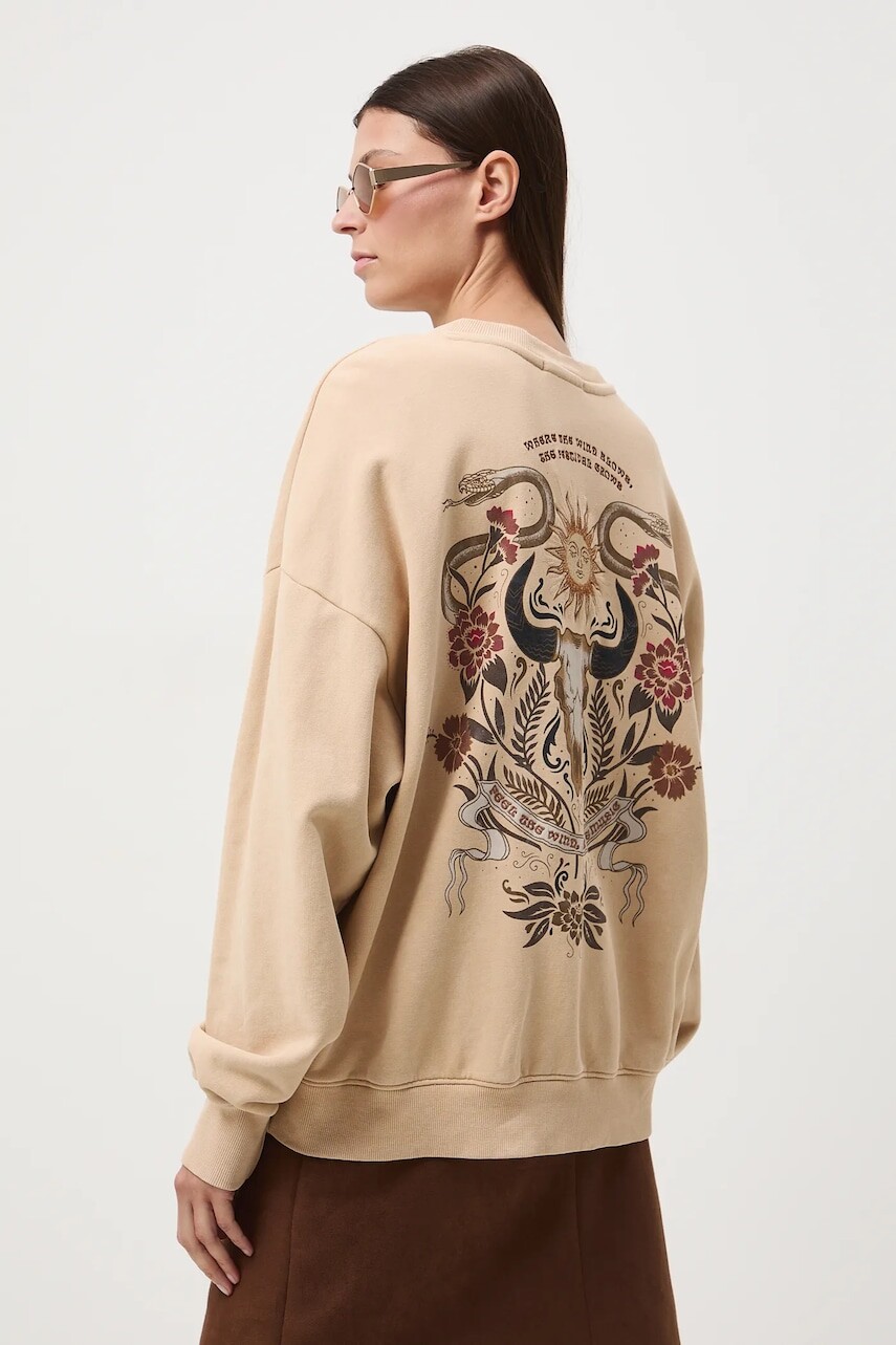 Bavlnená mikina Medicine béžová farba, s potlačou