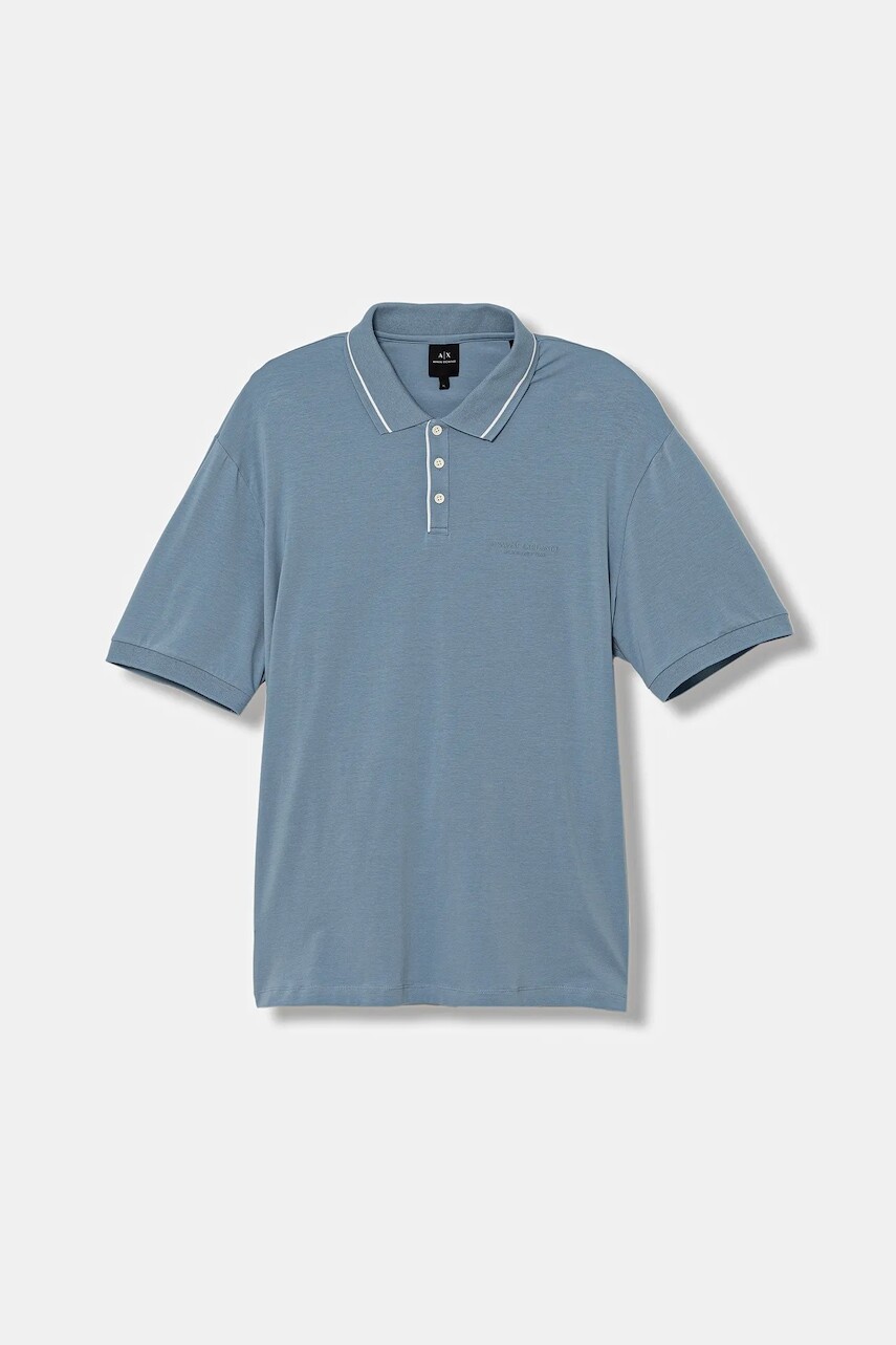Polo tričko Armani Exchange pánske, modrá farba, jednofarebné, XM001557 AF10363