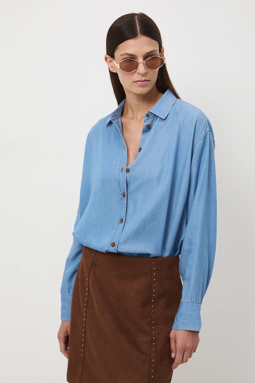 Košeľa Medicine modrá farba, voľný strih, s klasickým golierom