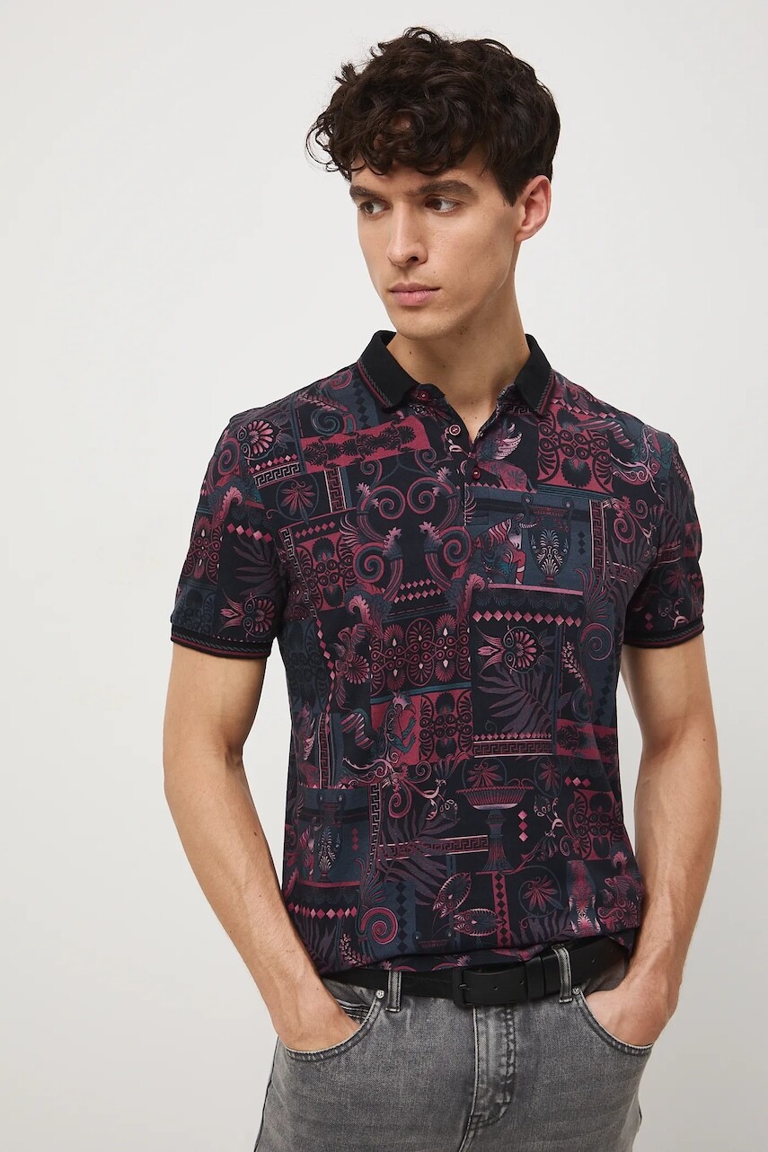 Bavlnené polo tričko Medicine bordová farba, vzorované