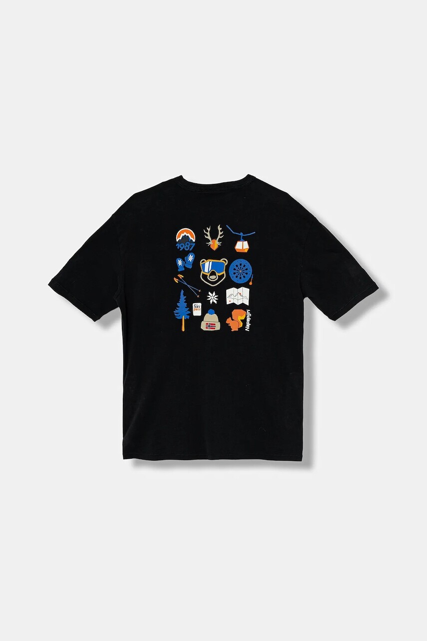 Detské bavlnené tričko Napapijri S-ADIGE čierna farba, s potlačou, NP0A88ZWF0X1