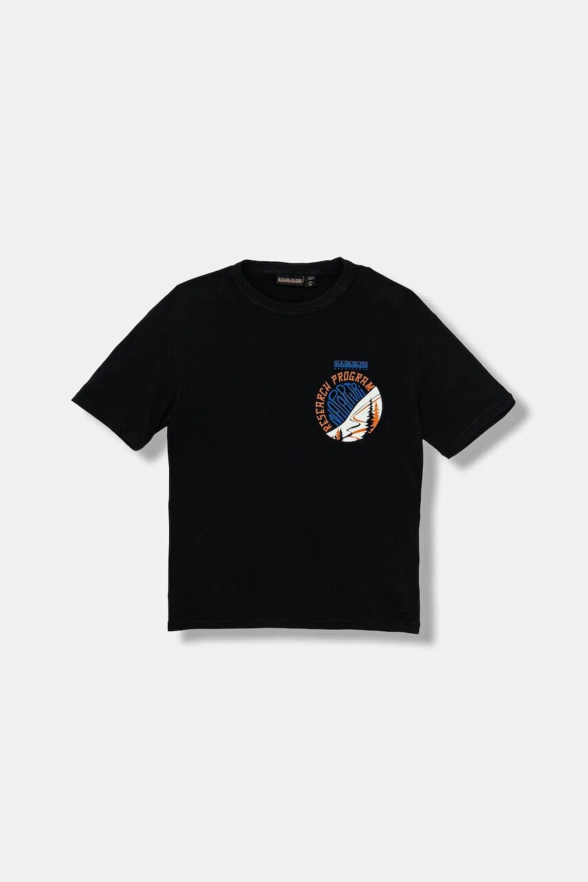 Detské bavlnené tričko Napapijri S-ADIGE čierna farba, s potlačou, NP0A88ZWF0N1