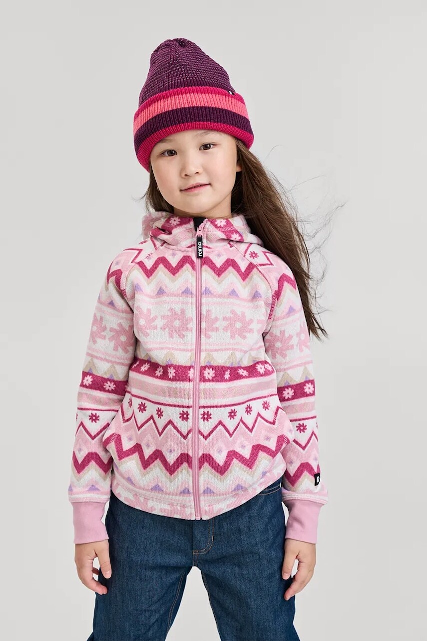 Detská fleecová mikina Reima Northern ružová farba, s kapucňou, vzorovaná, 5200044A
