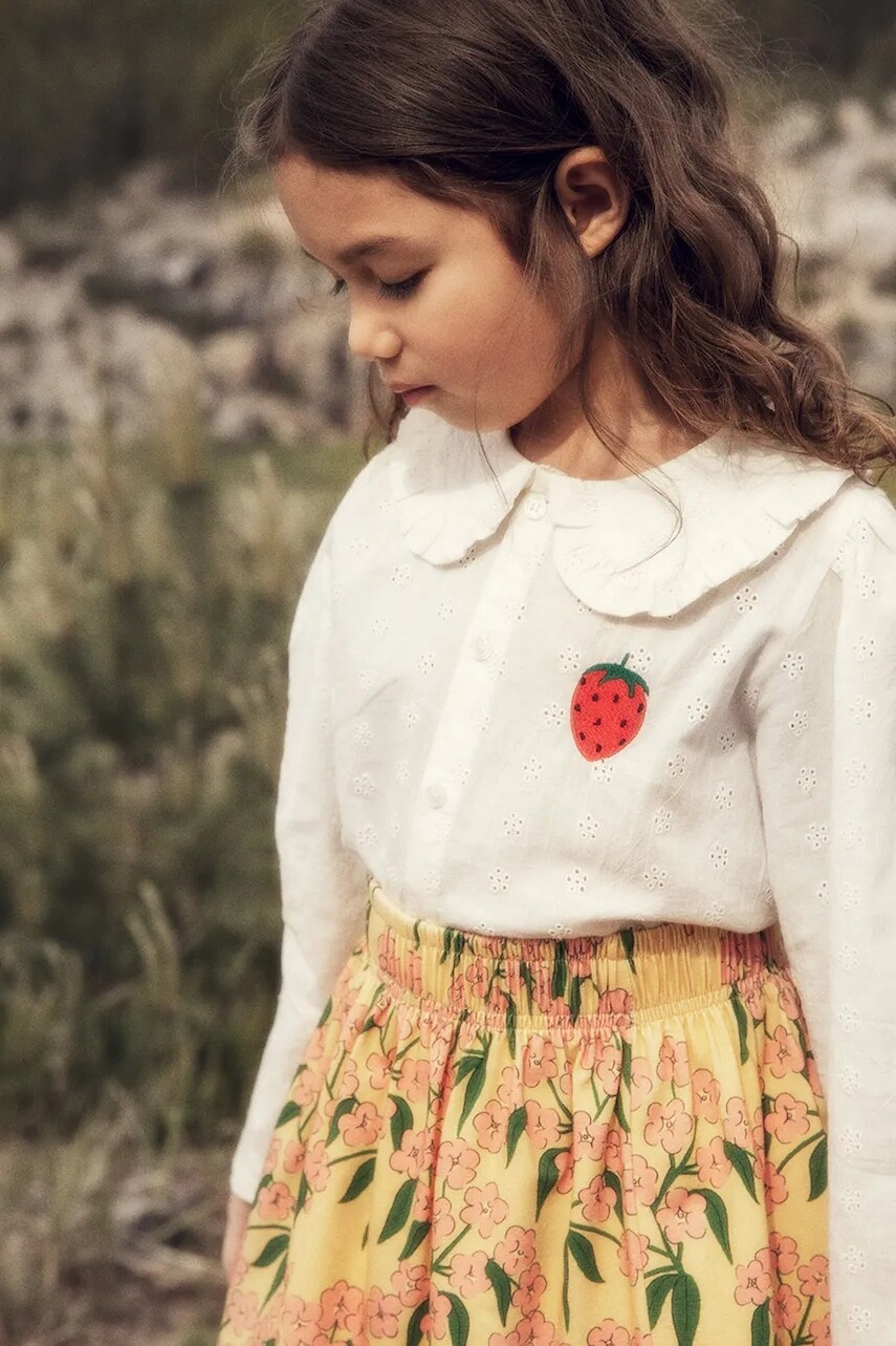 Detská bavlnená košeľa Mini Rodini Strawberry biela farba, 25720127