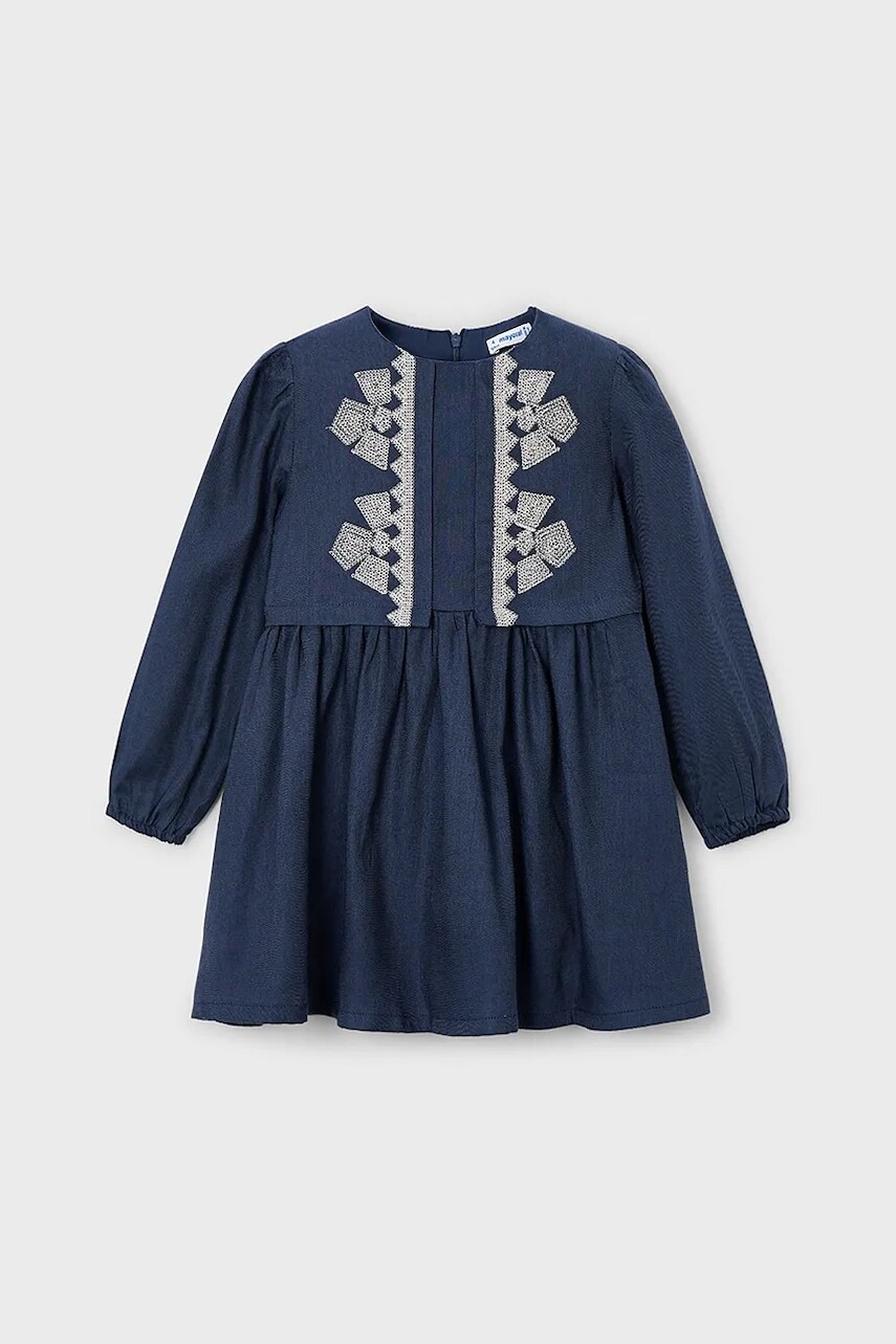 Dievčenské šaty Mayoral modrá farba, mini, áčkový strih, 4992