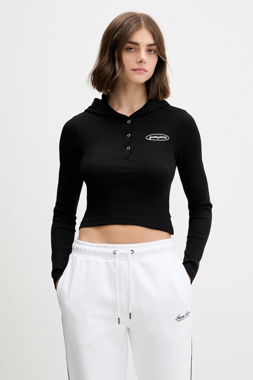 Tričko s dlhým rukávom Guess Jeans čierna farba, W5YP39 KA0H1