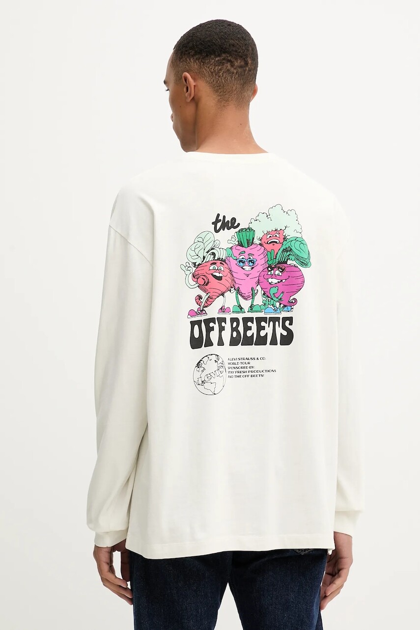 Bavlnené tričko s dlhým rukávom Levi's béžová farba, s potlačou, 005N7