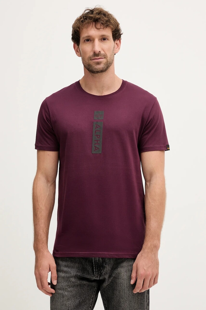 Bavlnené tričko Alpha Industries pánske, bordová farba, s potlačou, 146509.608