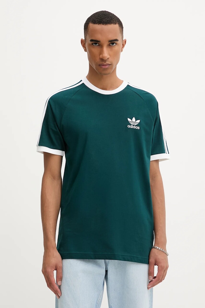 Bavlnené tričko adidas Originals 3-Stripes pánske, zelená farba, s nášivkou, JY1374