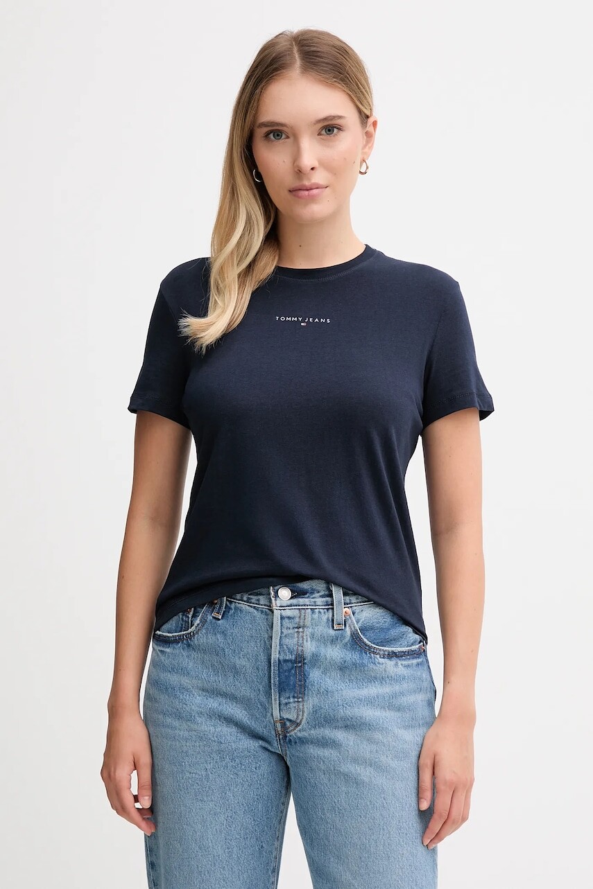 Tričko Tommy Jeans dámske, tmavomodrá farba, DW0DW21964