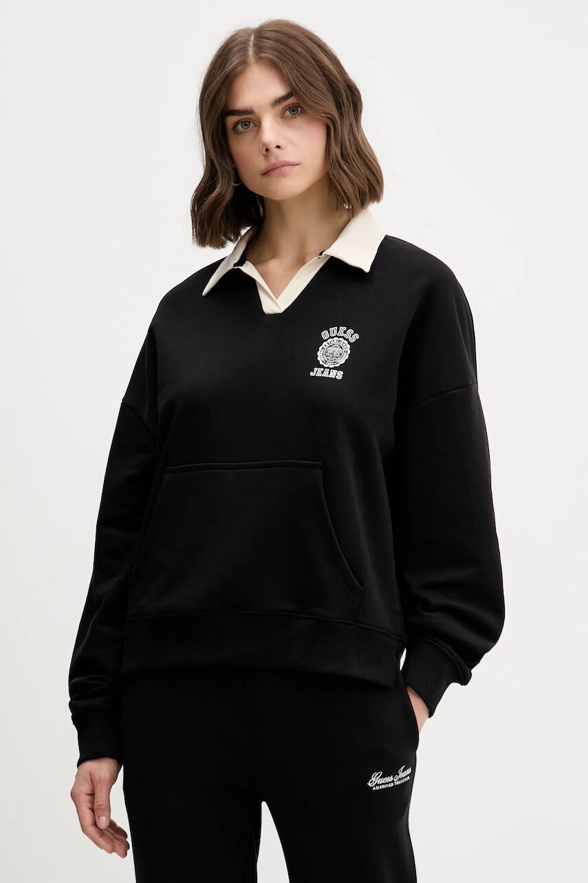 Bavlnená mikina Guess Jeans čierna farba, s potlačou, W5YQ16 K68I4