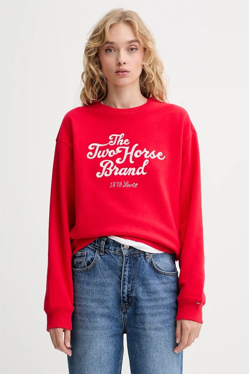 Bavlnená mikina Levi's červená farba, s nášivkou, 0002L