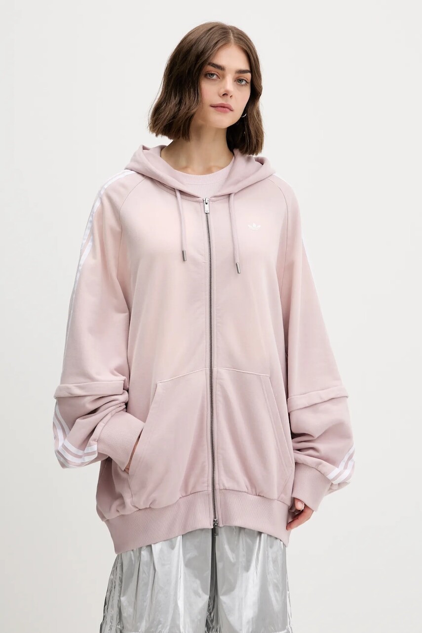 Bavlnená mikina adidas Originals Oversized Hoodie ružová farba, s kapucňou, s nášivkou, KE9804