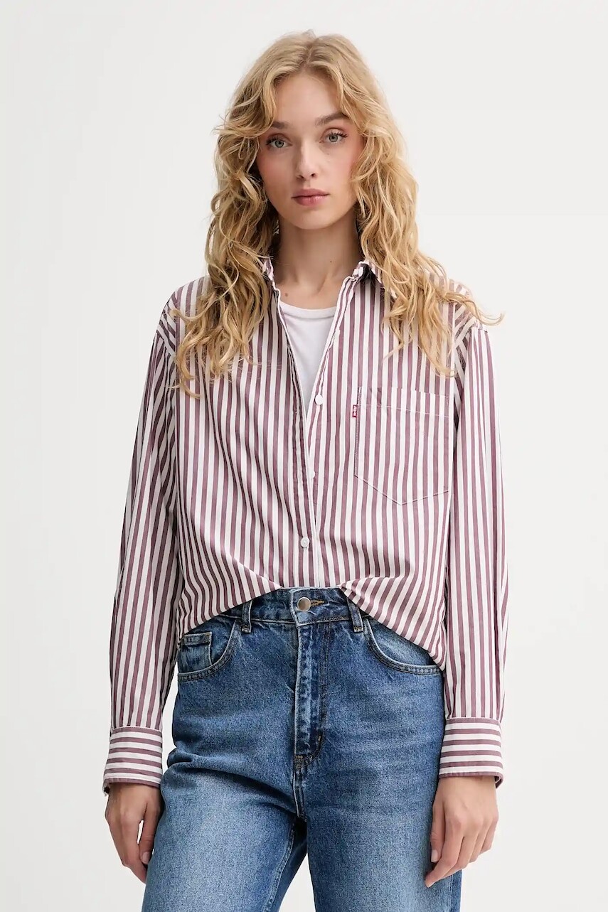 Bavlnená košeľa Levi's hnedá farba, voľný strih, s klasickým golierom, 001HM