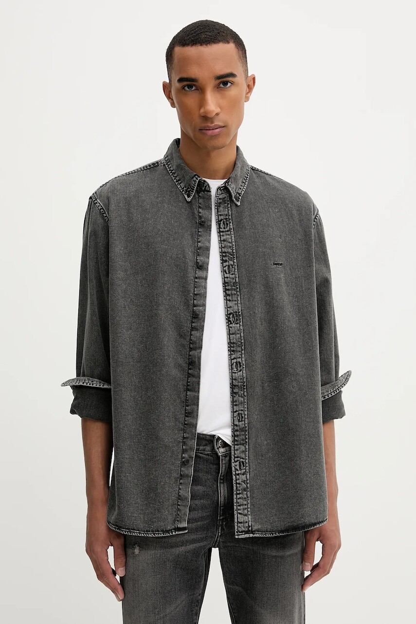 Rifľová košeľa Levi's čierna farba, regular, s golierom button-down, A7210