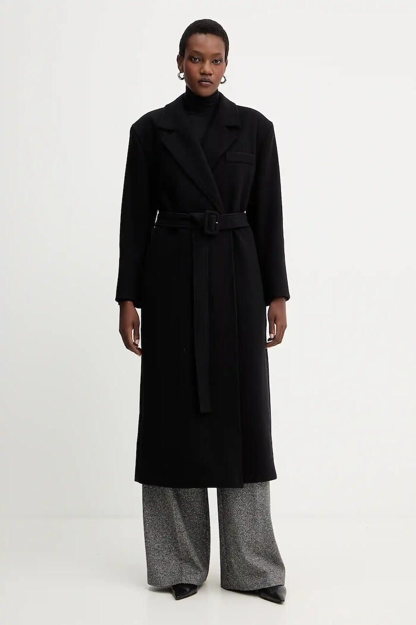 Vlnený kabát Marella čierna farba, 2523016082200