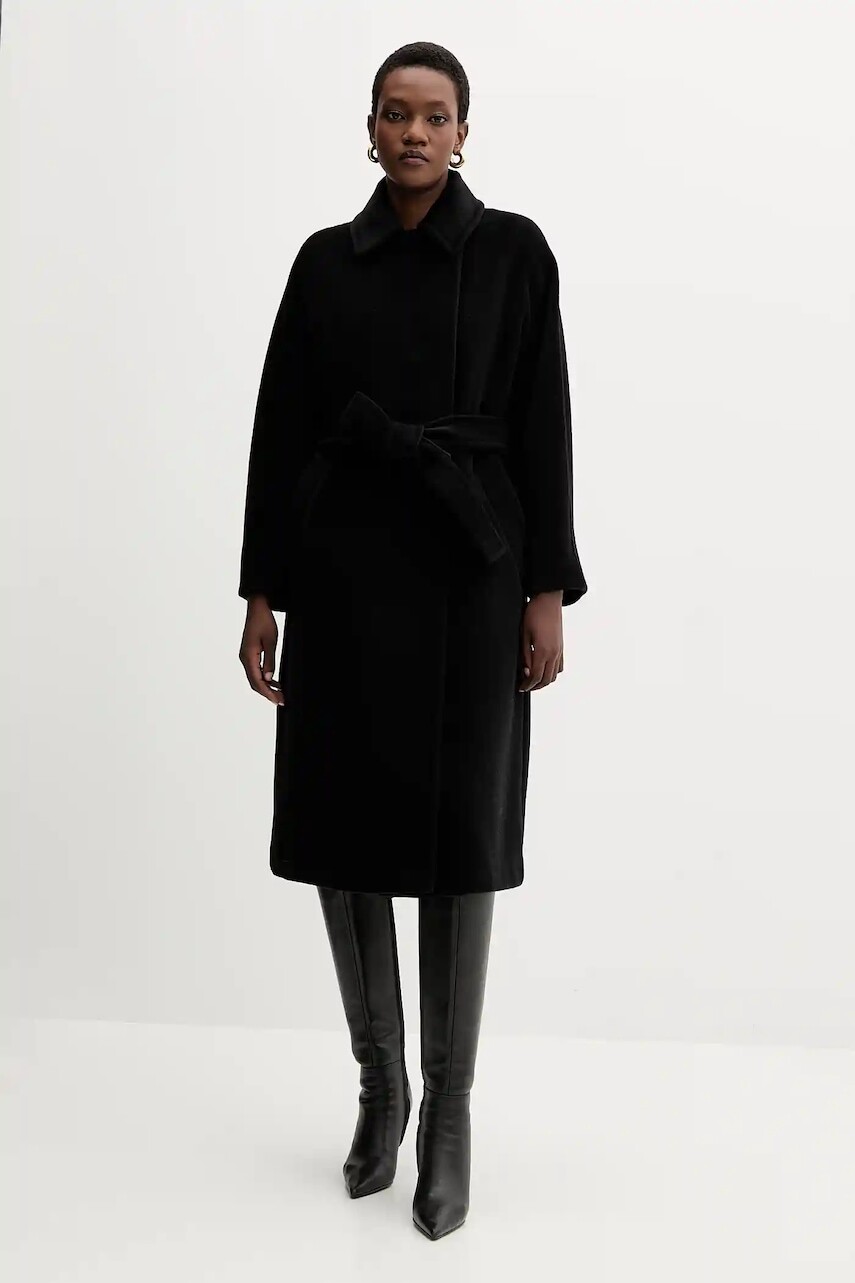 Vlnený kabát Marella čierna farba, 2523016142200