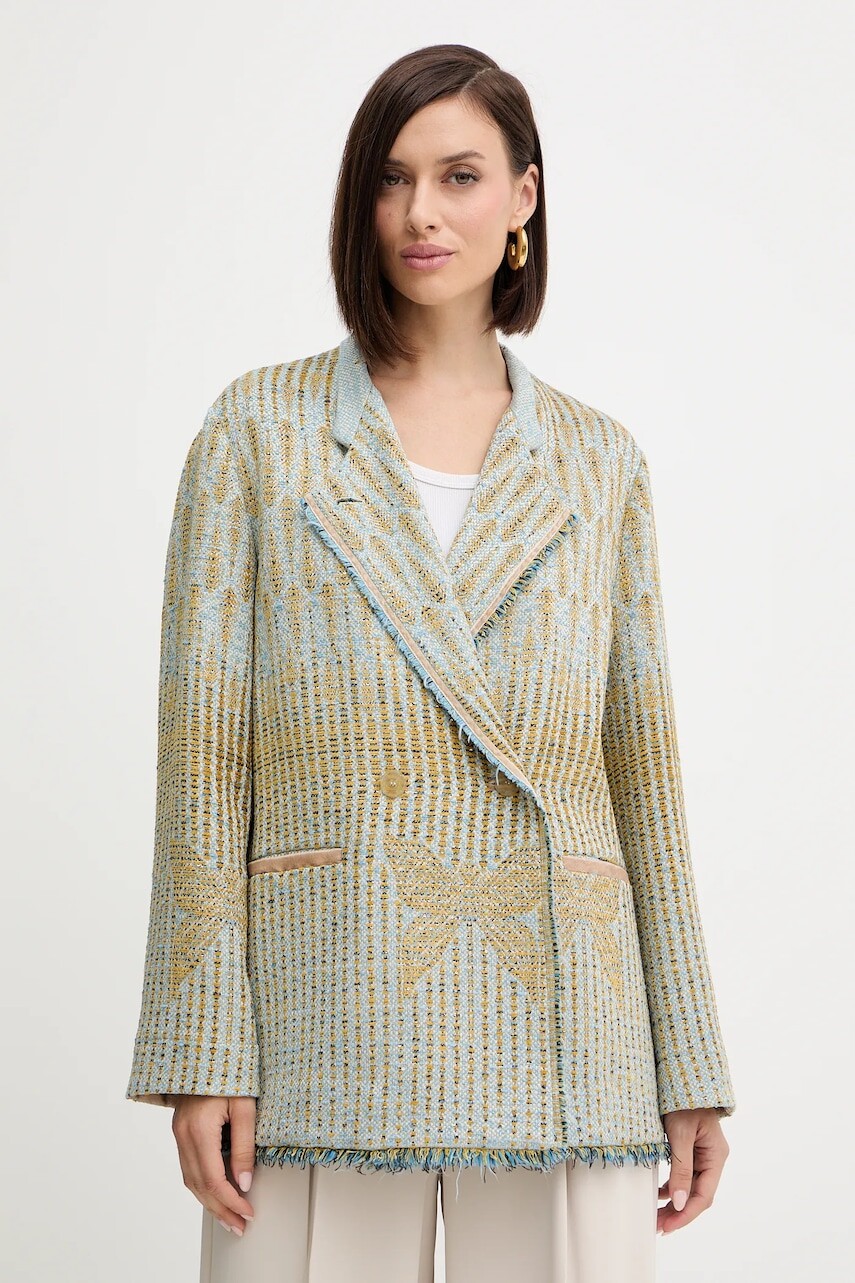 Sako Forte Forte modrá farba, dvojradový, vzorovaná, 14006.my.coat