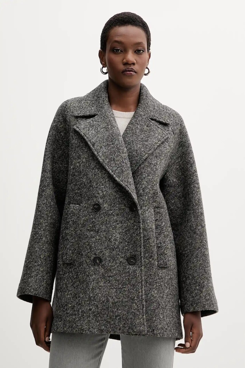 Vlnený kabát MM OBLIQUA šedá farba, 2526906018600