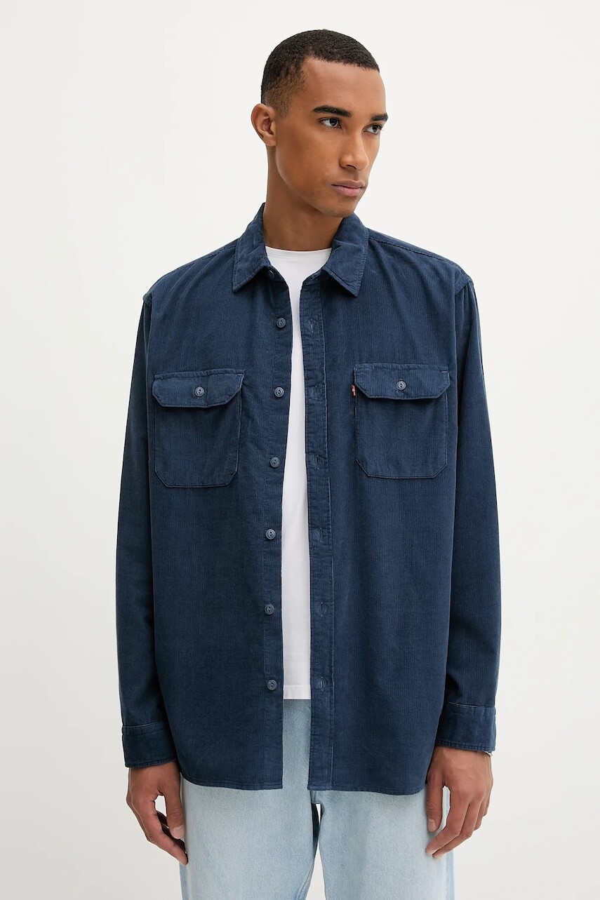 Menčestrová košeľa Levi's tmavomodrá farba, regular, s klasickým golierom, 19573