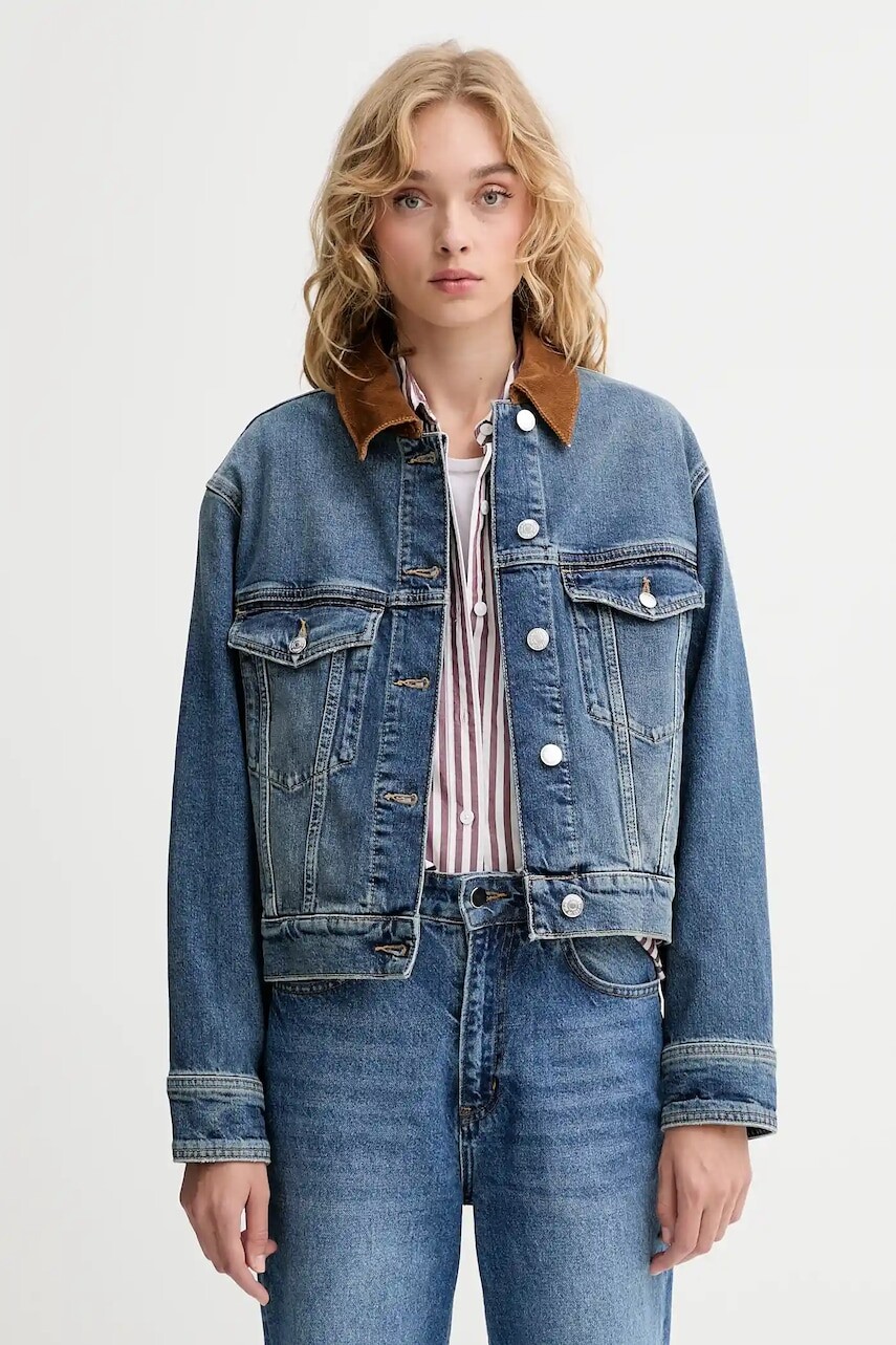 Rifľová bunda Marc O'Polo modrá farba, prechodná, 508910225011