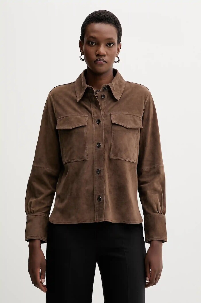 Semišová košeľa Marella hnedá farba, regular, s klasickým golierom, 2523446041200