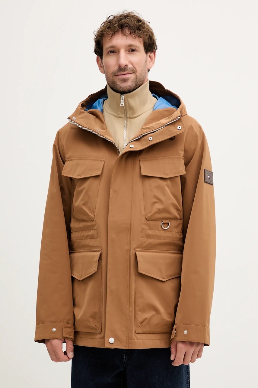 Bunda Tommy Hilfiger hnedá farba, prechodná, MW0MW41398