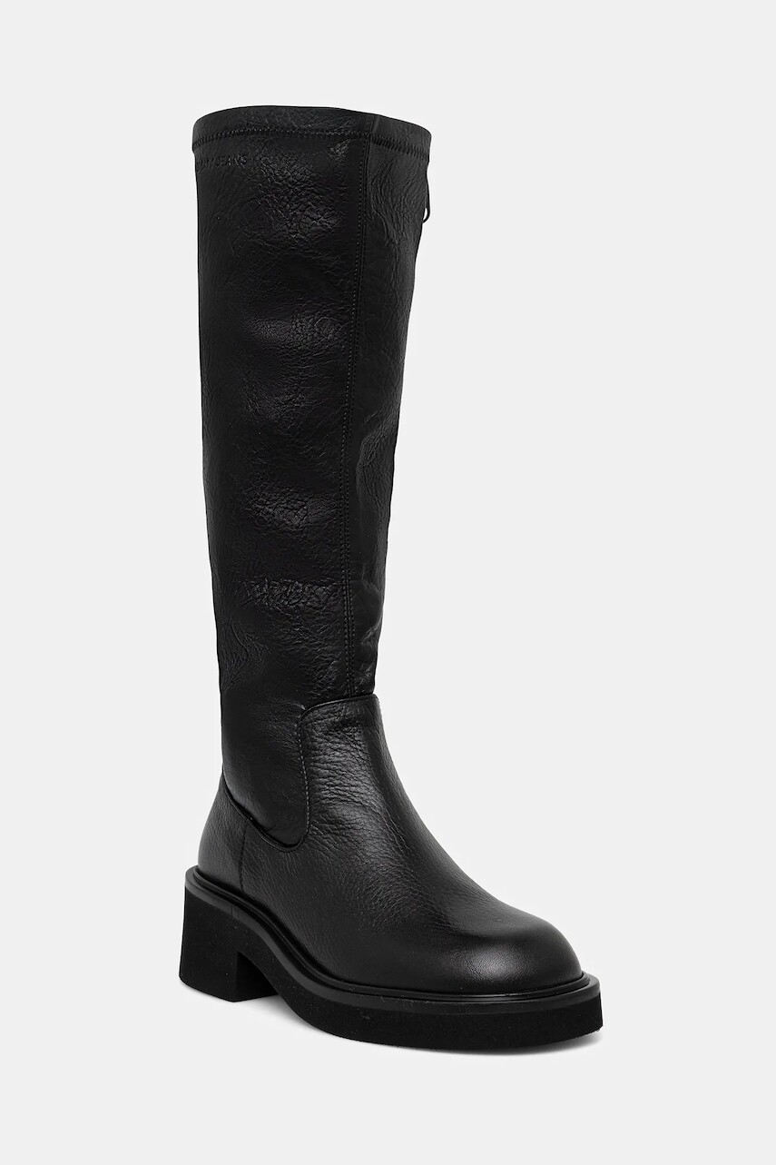 Vysoké čižmy Tommy Jeans TJW STRETCHY LONG BOOT čierna farba, na podpätku, EN0EN02851