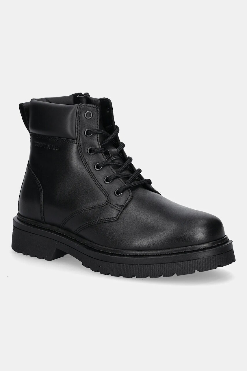 Kožené zimné topánky Tommy Jeans TJM LACE UP BOOT čierna farba, EM0EM01706