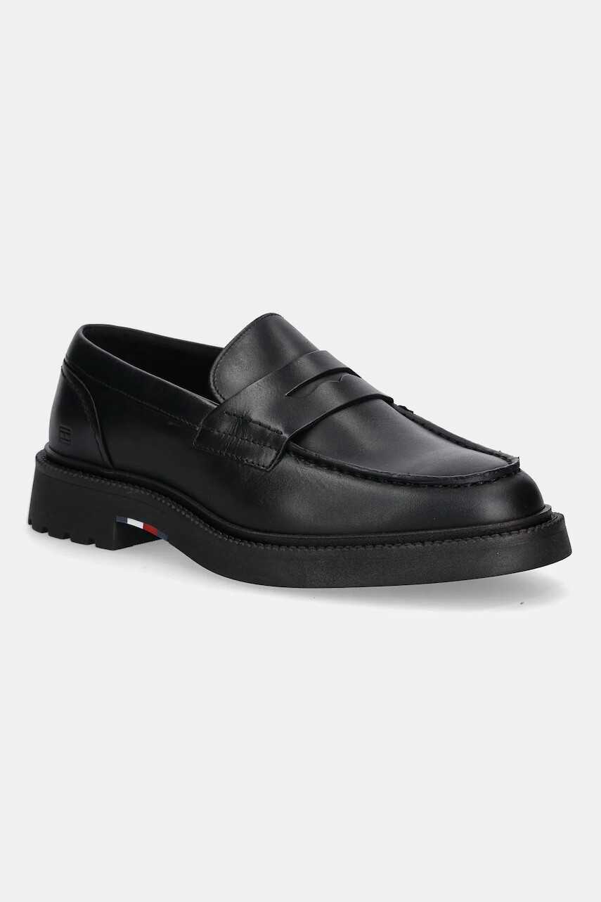 Kožené mokasíny Tommy Hilfiger HILFIGER COMFORT LWT LTH LOAFER čierna farba, FM0FM05698