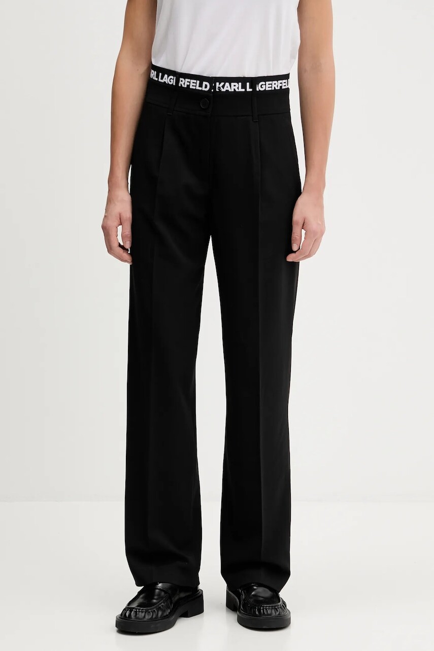 Nohavice Karl Lagerfeld Jeans čierna farba, rovný strih, vysoký pás, A4W10142