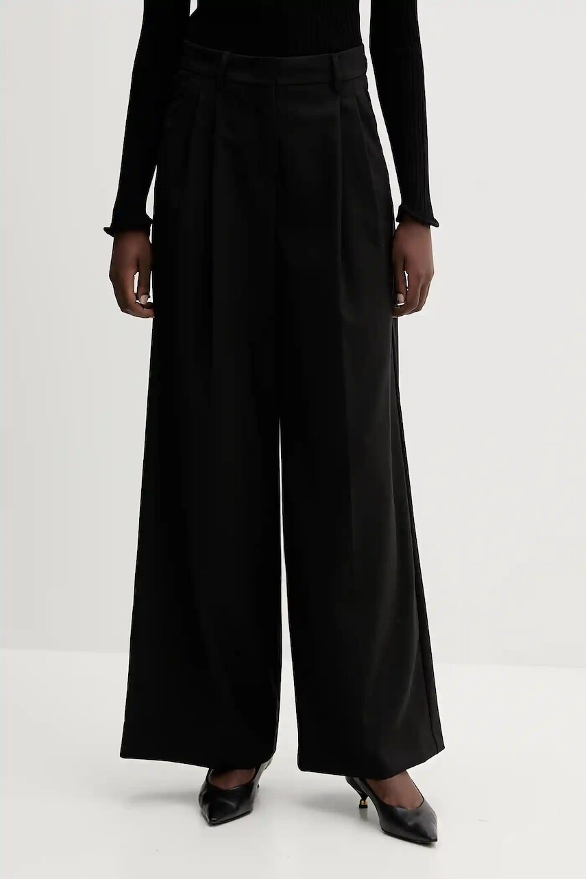 Vlnené nohavice Weekend Max Mara ADELFI čierna farba, široké, vysoký pás, 2525136072600