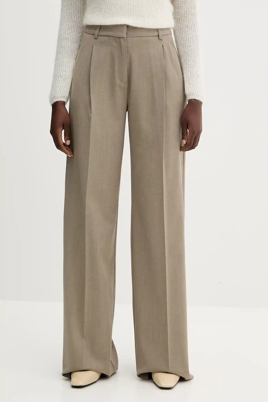 Vlnené nohavice Marella zelená farba, široké, vysoký pás, 2523136251200